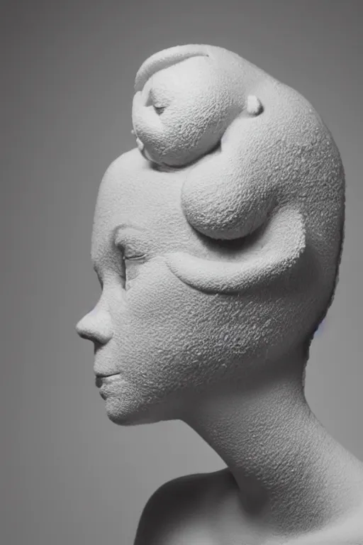 Prompt: 3 d full head and shoulders beautiful woman with a sad expression and crying eyes by doctor seuss and daniel arsham