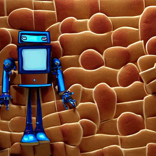 Image similar to a robot living inside a bread sandwish seen from outside, hyper detailed,