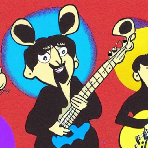 Image similar to mice playing in a rock band inspired by the beatles, animation, art by ken anderson and mel shaw,