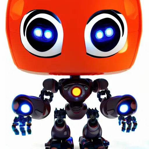 Image similar to [Robot(ian) { eyes(cute huge + luminous + glowing), view(full body + zoomed out), background(solid) }]