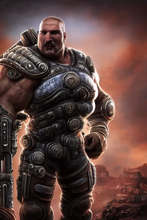 Image similar to JordanPetterson as a muscular Gears of War character, photorealism, half body, HDR ambient background, unreal engine 5, hyperrealistic, highly detailed, XF IQ4, 150MP, 50mm, F1.4, ISO 200, 1/160s, cinematic lights, Adobe Lightroom, photolab, Affinity Photo, PhotoDirector 365, realistic