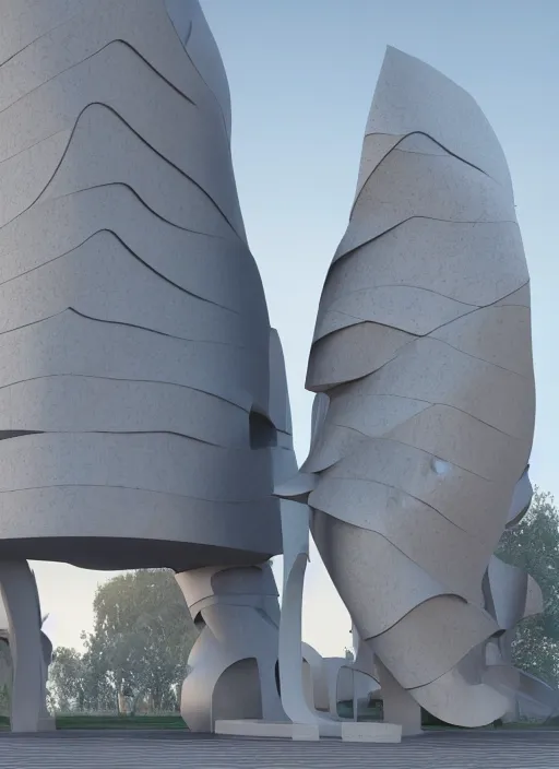 Prompt: highly detailed realistic architecture 3 d render of a futurisctic stele monument in frank gehry style made from atoms standing near a highway, archdaily, made in unreal engine 4 octane render