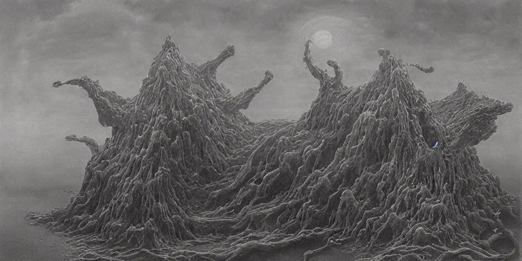 Image similar to a landscape of a plane of hell for visible lovecraftian monsters by zdzisław beksiński