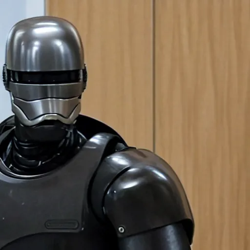 Image similar to robocop in court working as judge