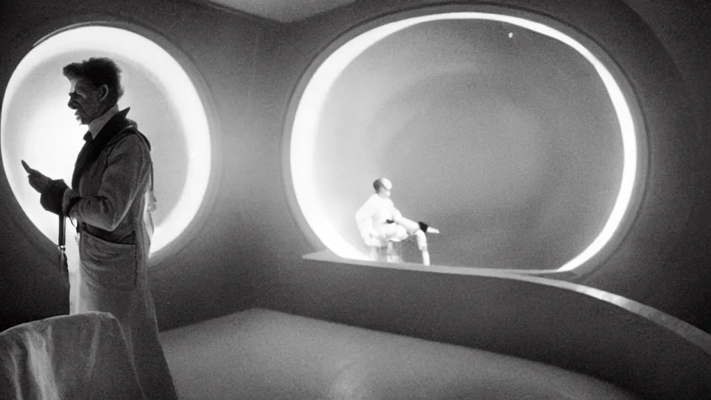 Image similar to an mri slice of james cavell in the living room, film still from the movie directed by denis villeneuve with art direction by salvador dali, wide lens