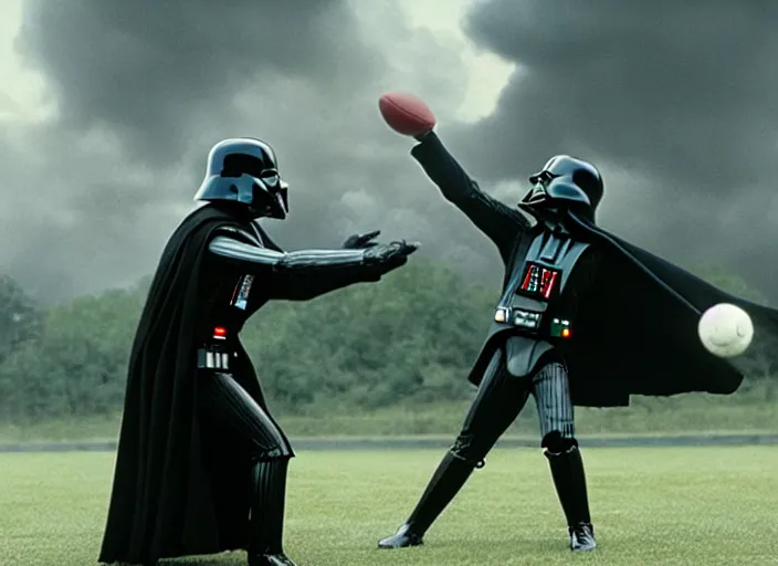 Image similar to film still of Darth Vader plays catch with a football with Luke Skywalker in the new Star Wars movie, 4k