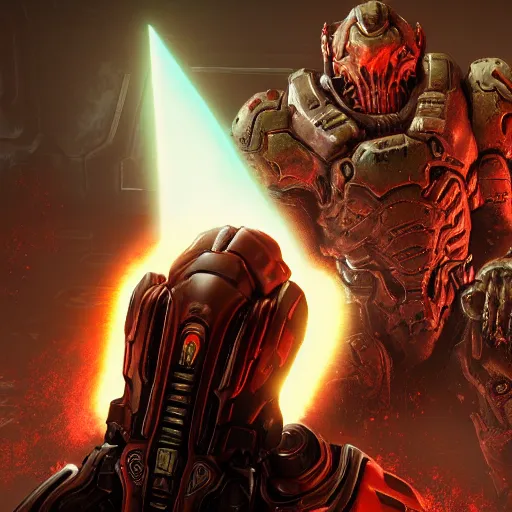 Image similar to doom slayer from doom eternal, photography