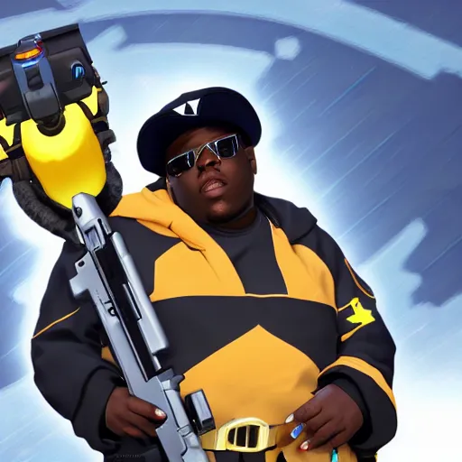 Image similar to biggie smalls as a overwatch hero, ingame, 4 k, clear focus, detailed,