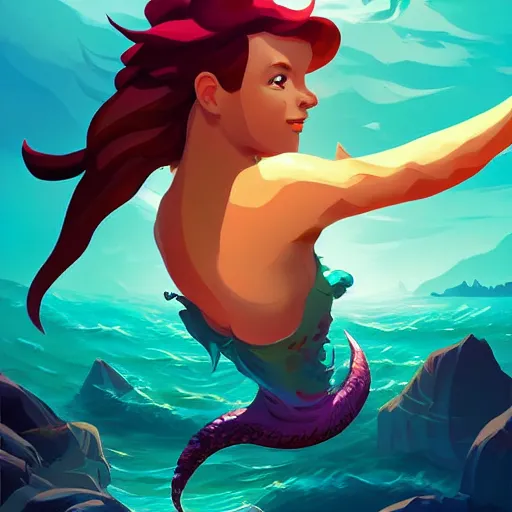 Image similar to painting mermaid treasure on sea of thieves game avatar hero smooth face median photoshop filter cutout vector, behance hd by jesper ejsing, by rhads, makoto shinkai and lois van baarle, ilya kuvshinov, rossdraws global illumination