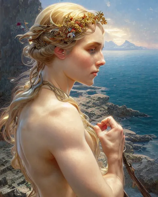 Image similar to portrait of an island made of blonde women, real life skin, intricate, elegant, highly detailed, artstation, concept art, smooth, sharp focus, art by artgerm and greg rutkowski and alphonse mucha