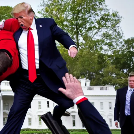 Prompt: donald trump doing a pile driver on joe biden on the white house lawn, wwe style