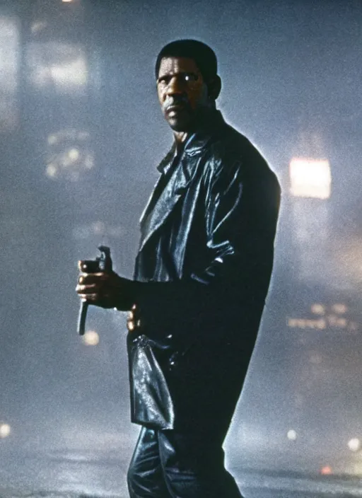 Image similar to a movie still of denzel washington in blade runner