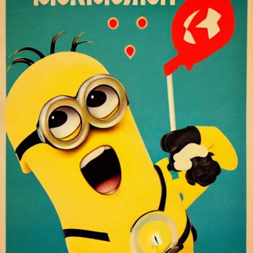 Prompt: soviet poster of minions