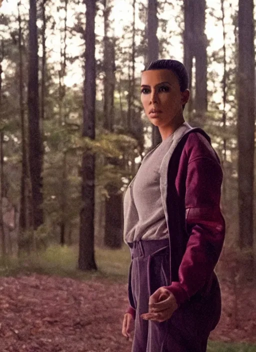 Image similar to film still of kim kardashian as Eleven in stranger things, 4