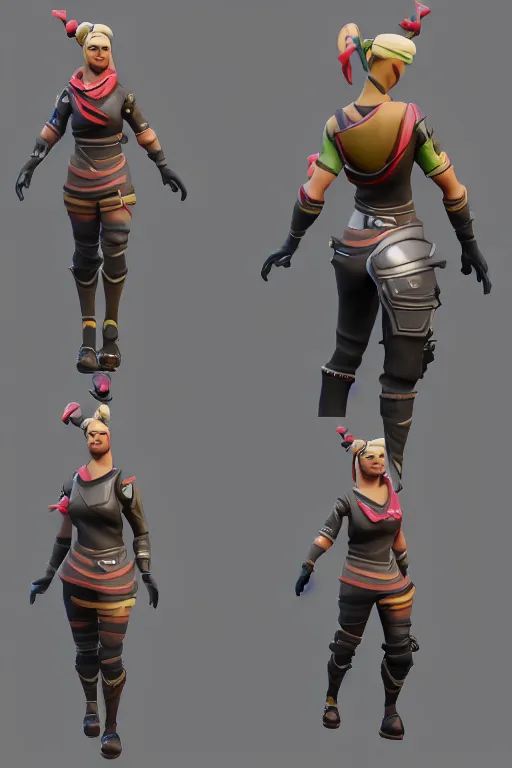 Image similar to flying 3 d model fortnite female warrior, cinematic lighting