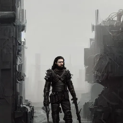 Prompt: kit harington portrait, dystopia core, apocalyptic, armor, warrior, dramatic, sharp focus, fiction, neon, fantasy, hyper detailed, digital art, trending in artstation, cinematic lighting, studio quality, smooth render, unreal engine 5 rendered, octane rendered, art style and nixeu and wlop and krenz cushart