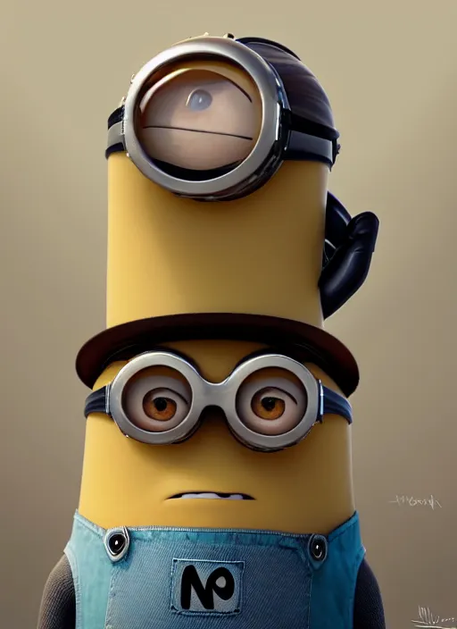 Image similar to anthropomorphic portrait of elon musk as a minion from despicable me, au naturel, hyper detailed, digital art, trending in artstation, cinematic lighting, studio quality, smooth render, unreal engine 5 rendered, octane rendered, art style by klimt and nixeu and ian sprigger and wlop and krenz cushart and greg rutkowski