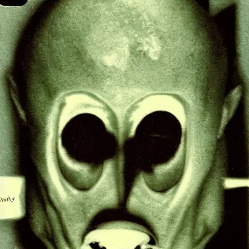 Image similar to polaroid of an alien, creepy, realistic,