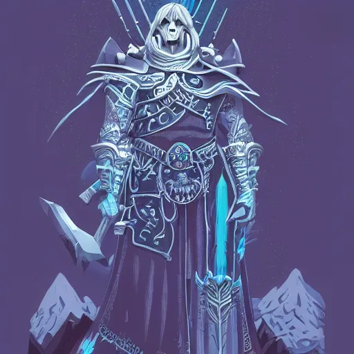 Image similar to A ultra detailed illustration of Arthas lich king, by Tomer Hanuka, trending on ArtStation,