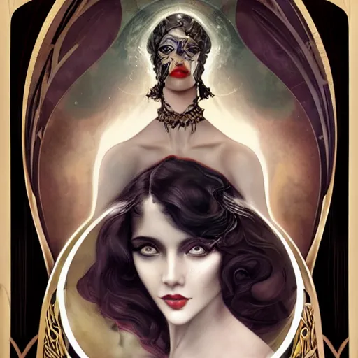 Image similar to an art nouveau, ( art deco ), multi - racial portrait in the style of anna dittmann and charlie bowater and loish. very large, clear, expressive, and intelligent eyes. centered, ultrasharp focus, dramatic lighting, photorealistic digital matte painting, intricate symmetrical ultra detailed background.