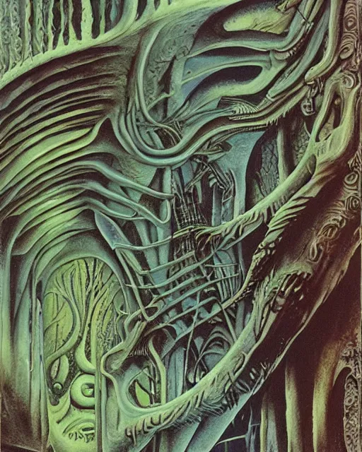 Prompt: artwork by hr giger, by roger dean