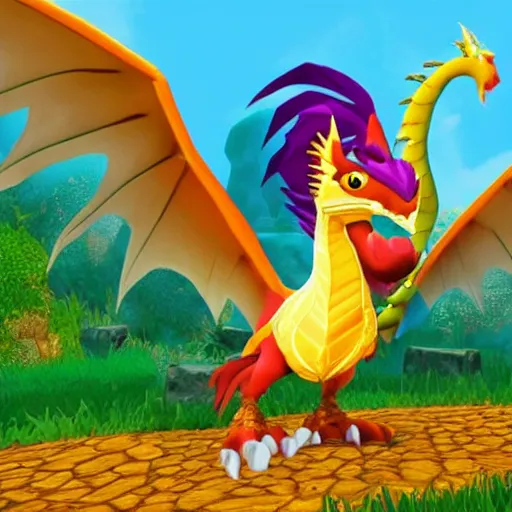 Image similar to screenshot of a griffin bard as an npc in spyro the dragon video game, with playstation 1 graphics, activision blizzard, upscaled to high resolution