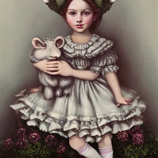 Prompt: a cute victorian girl with animals, illustration, 8 k, by roby dwi antono, by mark ryden