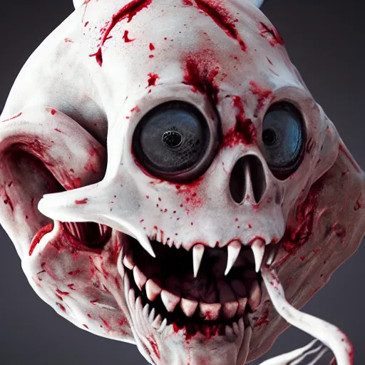 Image similar to alien, big head, open mouth, horrifying, killer, skull looking, dramatic pose, blood splatters, 8 k, hyperrealistic, octane render, dramatic