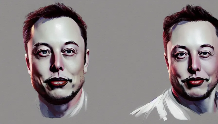 Image similar to concept art of hari seldonand elon musk by jama jurabaev, very long shot, brush hard, artstation, high quality, brush stroke