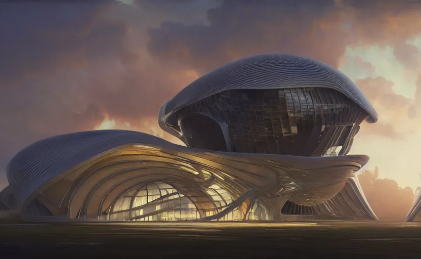 Prompt: exterior shot of utopian architecture building with cinematic lighting by zaha hadid and renzo piano, darek zabrocki and greg ruthkowski, alphonse mucha, simon stalenhag, cinematic, holy place, spiral, paradise, scifi, futurism, atmospheric, sunset, concept art, artstation, trending on artstation