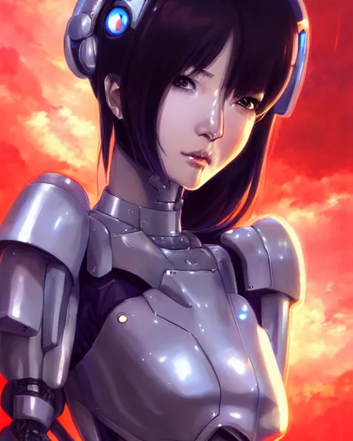 Image similar to portrait Anime Girl in mecha armor in night tokyo Sharp fine face pretty face, realistic shaded Perfect face, fine details. Anime. cyberpunk realistic shaded lighting by katsuhiro otomo ghost-in-the-shell, magali villeneuve, artgerm, rutkowski Jeremy Lipkin and Giuseppe Dangelico Pino and Michael Garmash and Rob Rey