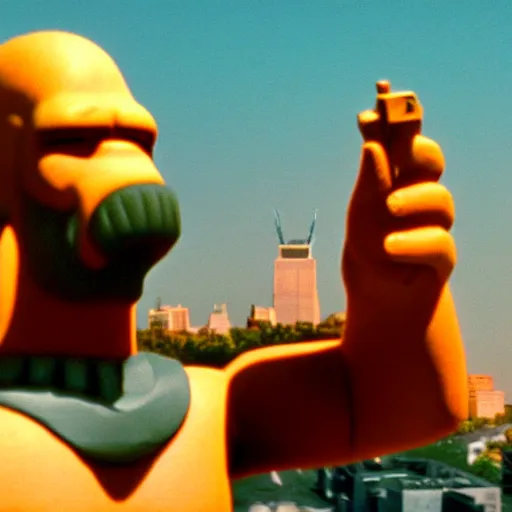 Image similar to planet of the apes, statue of liberty but it's homer simpson cinematic realistic 3 5 mm
