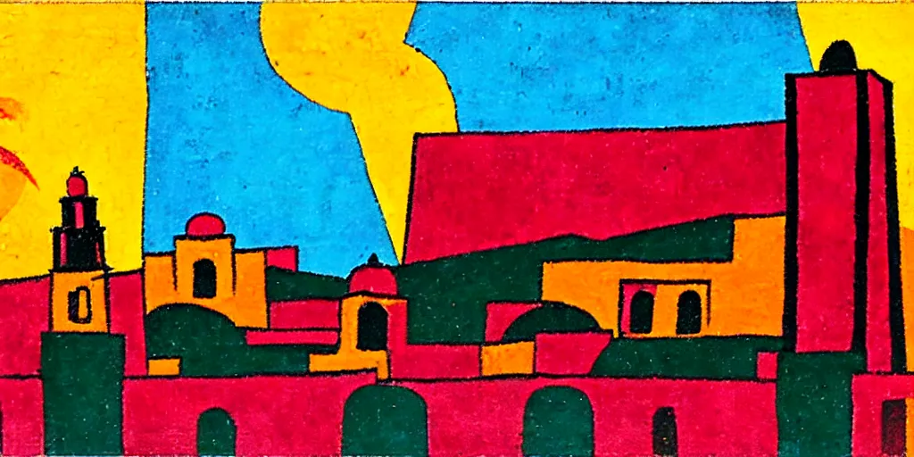 Image similar to Oaxaca city in the style of Rufino Tamayo