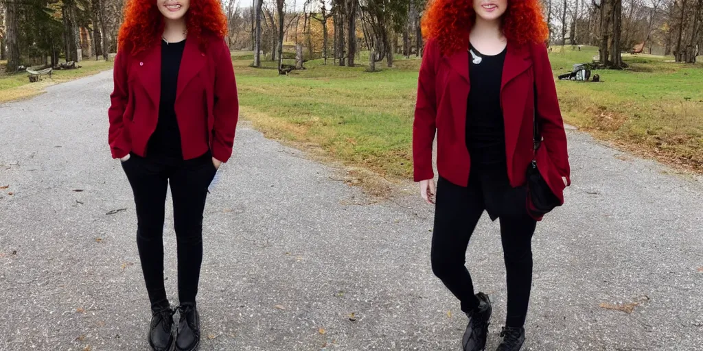 Image similar to man, red hair, black jacket, curly hair, fullbody, Caucasian, short hair,