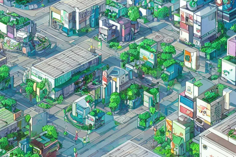 Image similar to an optimistic futuristic city street with a pop cannabis motif, by studio ghibli