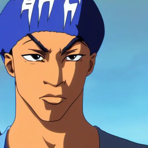 Image similar to Tupac Shakur, screenshot from a 2012s anime, anime