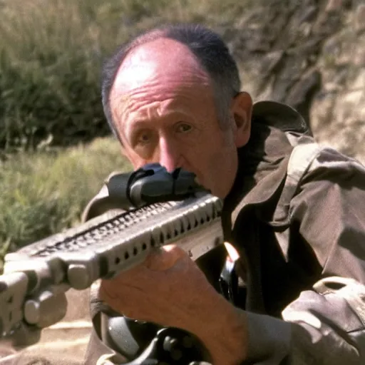 Image similar to Film still of Mike Ehrmantraut aiming with a !!!!!sniper rifle!!!!!, 4k, !!!!highly detailed!!!!