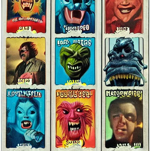 Image similar to movie monster bubble gum cards from the 5 0 s to the 7 0 s