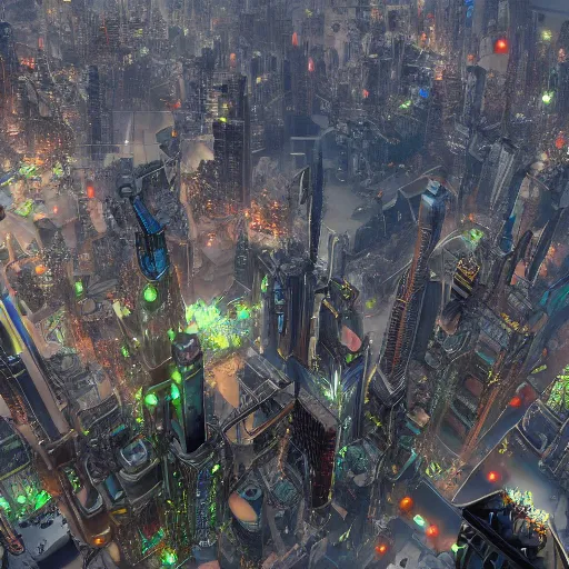 Prompt: continent - size city, above view, futuristic, magnificent imperial cyberpunk city hd photorealistic