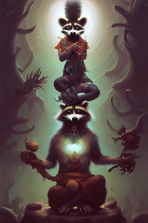 Image similar to The Raccoon Shaman God, by Peter Mohrbacher and Andreas Rocha