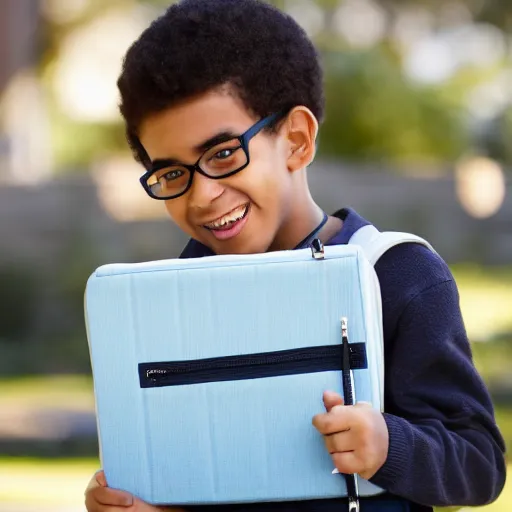 Image similar to happy student boy with holding his notebook with his backpack on