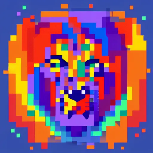 Image similar to Isometric pixel art of a majestic colorful lion, logo, trending on art station, Adobe illustrate