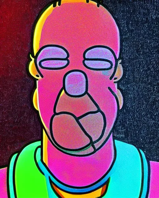 Prompt: dramatic line - art portrait of homer simpson, colorful glow