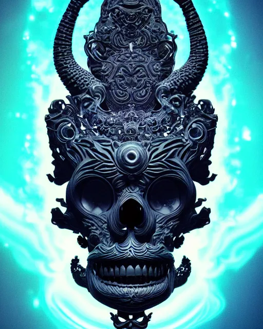 Image similar to 3 d ornate carved dark cosmic spirit with profile portrait, sigma 5 0 0 mm f / 5. beautiful intricate highly detailed quetzalcoatl skull. bioluminescent, plasma, lava, ice, water, wind, creature, thunderstorm! artwork by tooth wu and wlop and beeple and greg rutkowski, 8 k trending on artstation