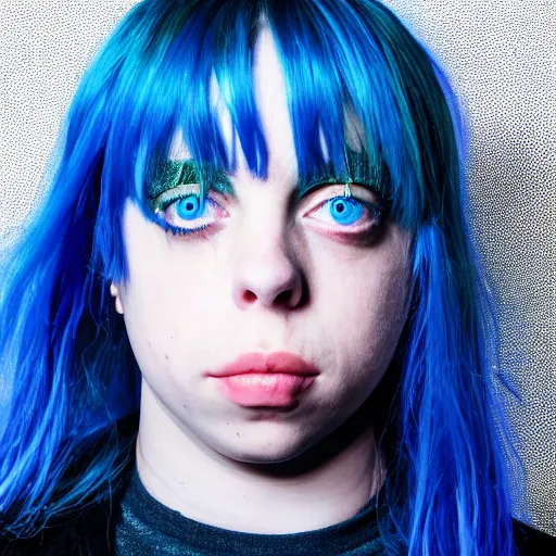 Prompt: Billie Eilish with fish eyes, XF IQ4, f/1.4, ISO 200, 1/160s, 8K, Sense of Depth, color and contrast corrected, Nvidia AI, Dolby Vision, symmetrical balance, in-frame