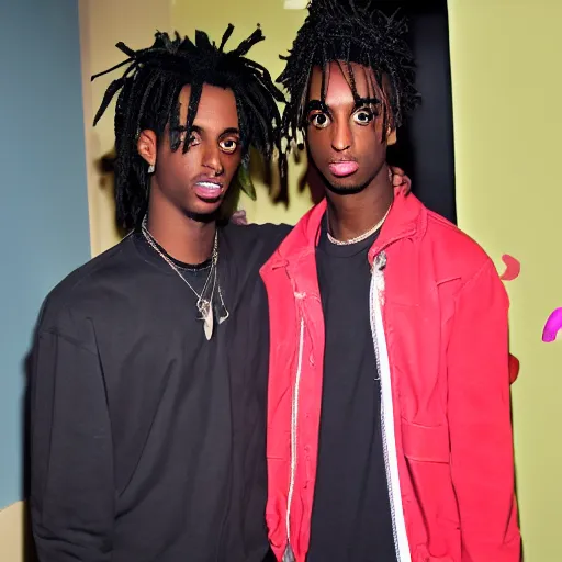 Image similar to a photograph of Playboi Carti standing next to Jimmy Neutron