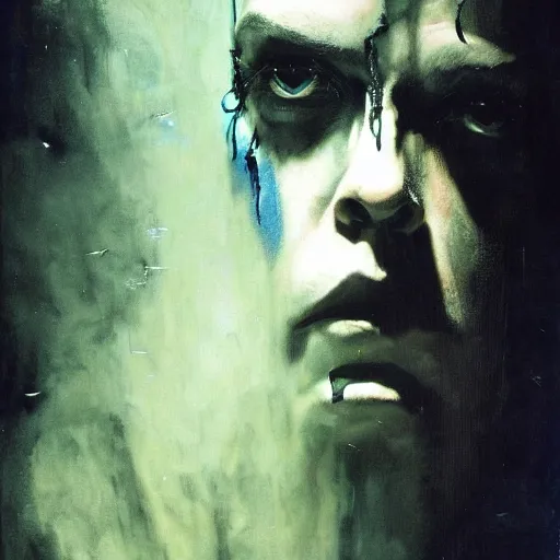 Image similar to gaunt ( the cure fan ) as dream from sandman, dim stars as eyes, by jeremy mann, by cedric peyravernay, by richard avedon, by dave mckean and ben templesmith, dramatic lightning, sadness, dark eye sockets, in the shadows, punk rock, gothic, high detailed, 8 k