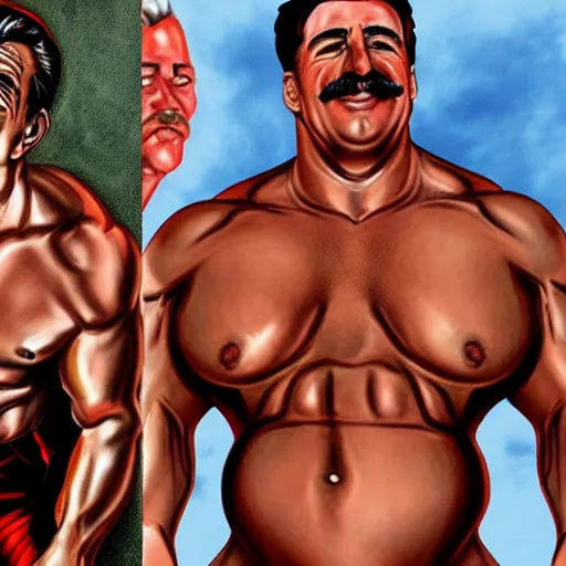 Prompt: lgbt art, tom of finland style, stalin, in billy herrington body, art in 4 k, high quality