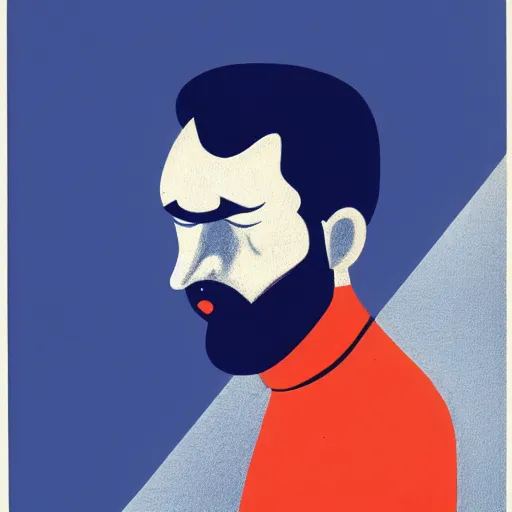 Image similar to matte portrait of a depressed man, by jack gaughan, minimalist illustration, blue color scheme