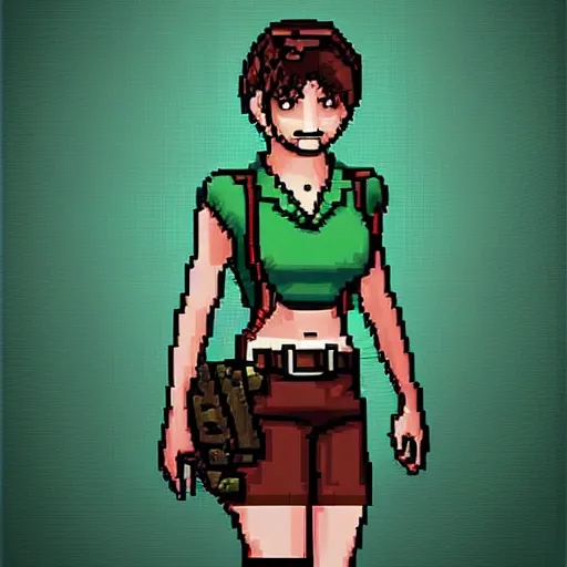 Image similar to Pixel art of Rebecca Chambers from the Resident Evil series